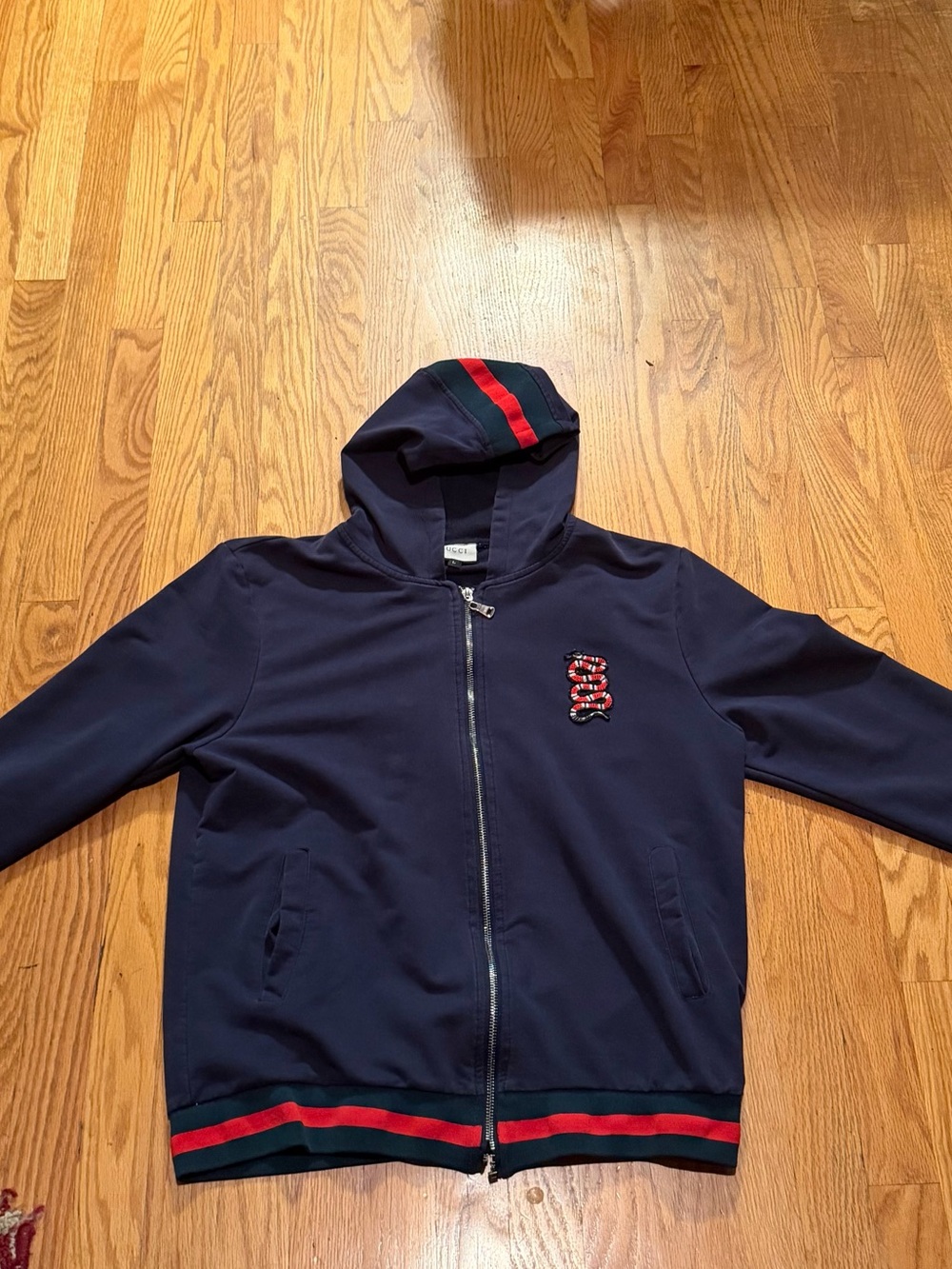 Gucci Snake Embroidered Web Stripe Zip-Up Hoodie Jacket Size L Made in Italy